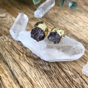 24K Gold Natural Raw Amethyst Earrings
